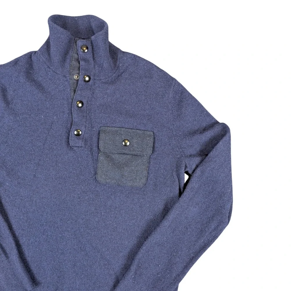 Banana Republic Mens M Navy Merino Wool Italian Yarn Mock Neck Snap Sweater